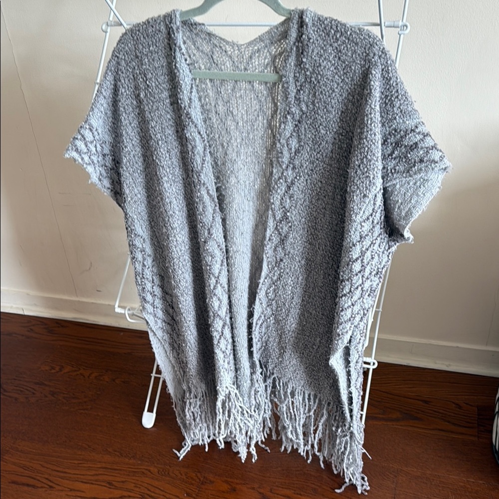 Gray Fringe Knit Cardigan